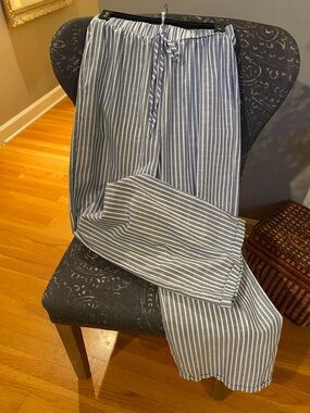 SHEIN Blue & White Vertical Stripe Wide-Leg Elastic Waist Chinos